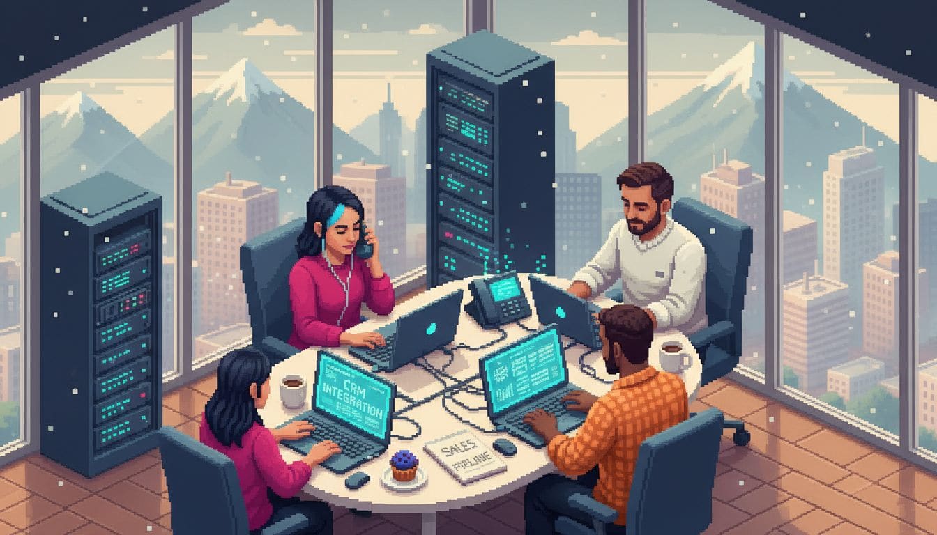 Business team works with VoIP phones