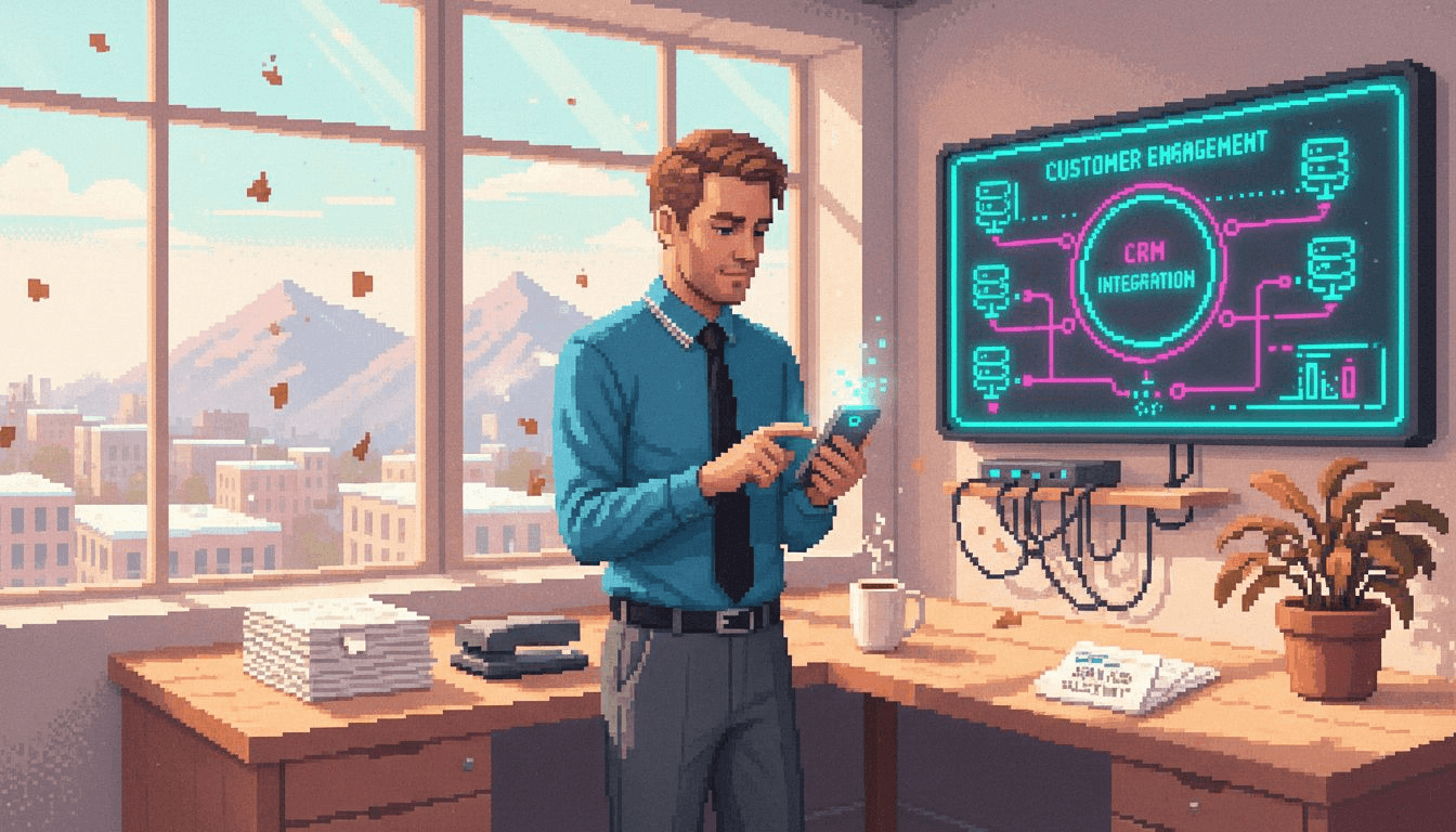Manager texting in sunlit office workspace