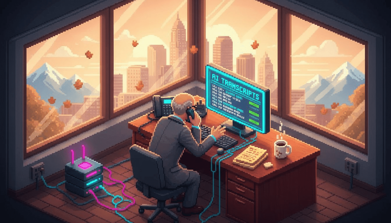 Attorney using phone and AI system in office