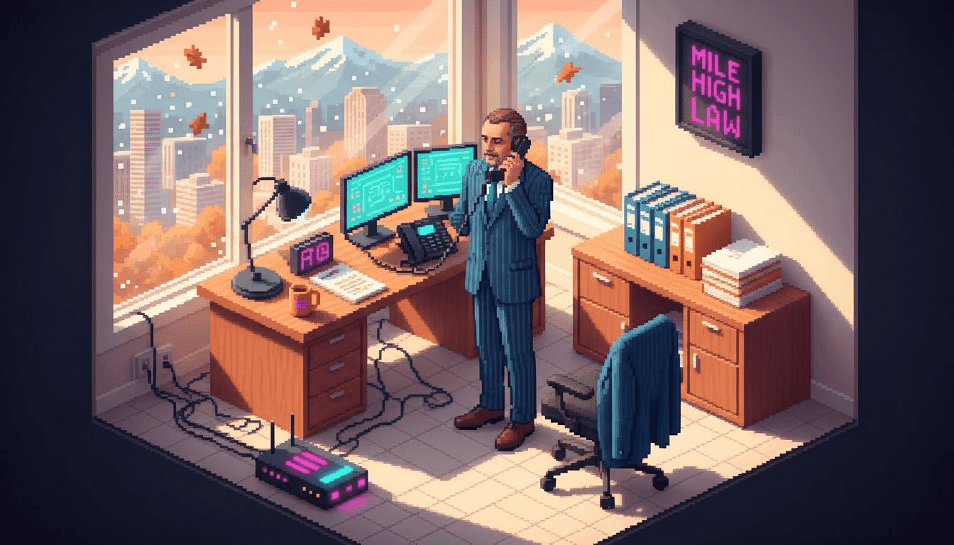 Attorney using new phone in Denver office