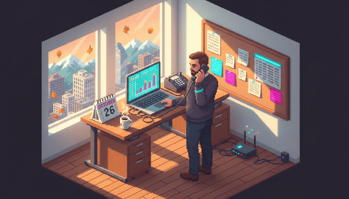 Business owner using phone in bright urban office