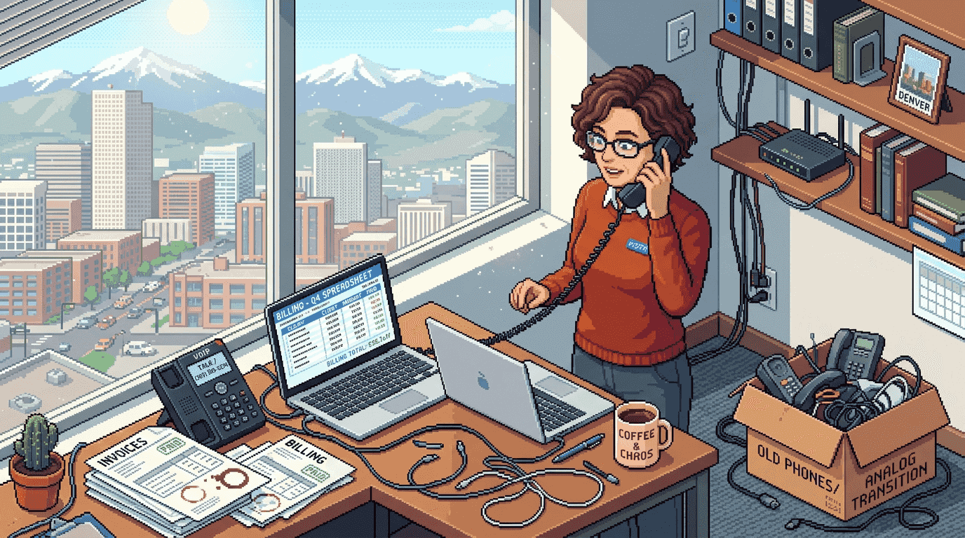 Small business owner making VoIP phone call